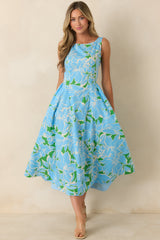 What A Delight Blue Floral Cotton Midi Dress
