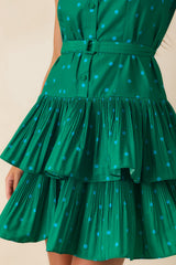 The Way You Smile Green & Blue Polka Dot Tiered Ruffle Mini Dress