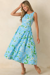 What A Delight Blue Floral Cotton Midi Dress