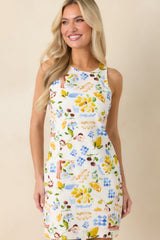 MINKPINK Riviera White Multi Mediterranean Print Open Back Mini Dress