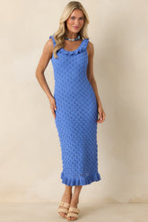 MINKPINK Arlo Cobalt Blue Pointelle Ruffle Midi Dress