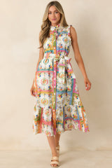 Framed in Love Multi Floral Tile Print Midi Dress