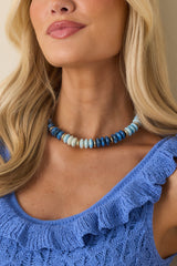 Wander Often Blue & Gold Beaded Necklace