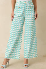 Cool As Can Be Aqua Blue & Mint Gingham Cotton Wide Leg Pants