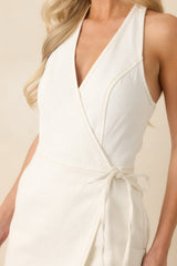 MINKPINK Cove White Cotton Denim Halter Playsuit