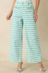 Cool As Can Be Aqua Blue & Mint Gingham Cotton Wide Leg Pants