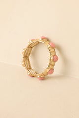 Just My Luck Gold & Pink Sculpted Cabochon Stretch Bracelet