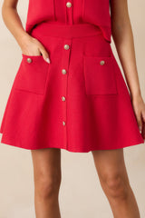 Every Moment Matters Red Button Front Mini Skirt