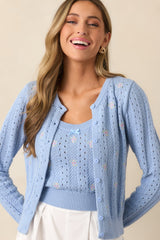 With The Tide Cotton Blue Floral Embroidered Cardigan