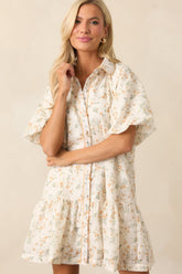 Music Festival Yellow Floral Button Front Mini Dress