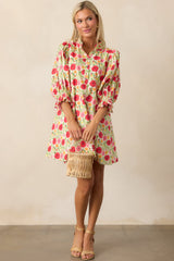 Rose Garden Cotton Red Floral Mini Dress
