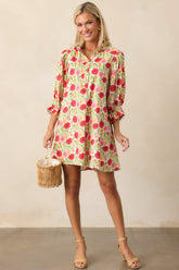 Rose Garden Cotton Red Floral Mini Dress