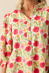 Rose Garden Cotton Red Floral Mini Dress