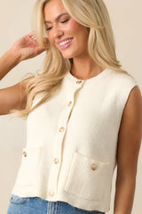 Sands Of Life Ivory Button Front Knit Sweater Vest