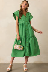 Living In A Small Town Green Button Front Midi Dress