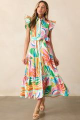 Paradise Ahead Pink Multi Print Button Front Maxi Dress