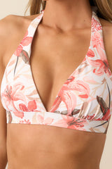 Coastal Horizon Ivory Floral Halter Bikini Top