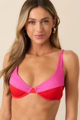 Soaking Up The Sun Pink Colorblock Bikini Top
