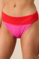 Ocean Breeze Pink Colorblock High-Waisted Bikini Bottoms