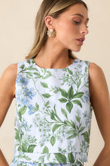 Simone Blue Lilacs Botanical Print Cotton Top
