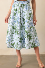 Thena Blue Lilacs Botanical Print Cotton Midi Skirt