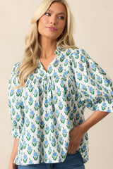 Slow Mornings Blue Floral Cotton Puff Sleeve Top