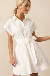 Morning Markets Cotton White Botton Front Mini Dress