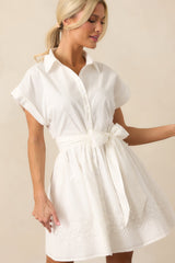 Morning Markets Cotton White Botton Front Mini Dress