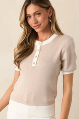 Bayside Brunch Taupe Stripe Knit Top