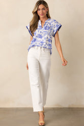 Lagoon Lunch Cotton Blue Floral Blouse