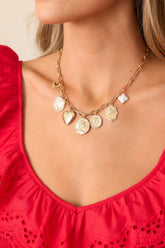 Dazzling Lights Gold & Ivory Pearl Charm Necklace
