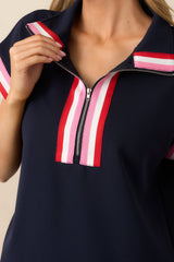 First Serve Navy Half-Zip Short Sleeve Top
