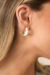 Dancing With The Wildflowers Ivory Floral Hoop Earrings