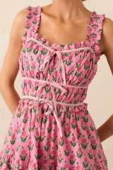 Tour Of The City Cotton Pink Floral Midi Dress
