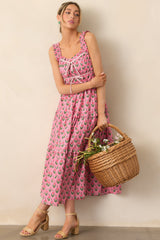Tour Of The City Cotton Pink Floral Midi Dress