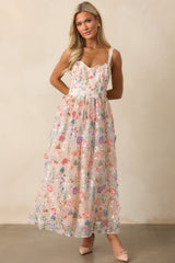 Social Season Rose Pink Floral Embroidered Maxi Dress