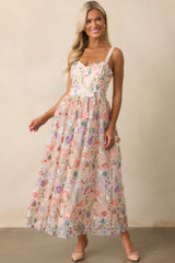 Social Season Rose Pink Floral Embroidered Maxi Dress