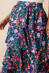 All The Right Things Navy Floral Tiered Maxi Skirt