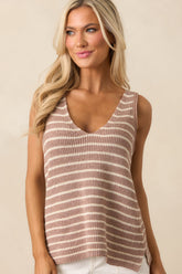 Carefree Days Light Mocha Stripe Knit Tank Top