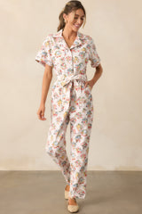 A Day At The Market Ivory Floral Button Front Jumpsuit