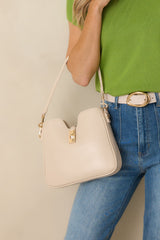 Might Surprise You Ivory Faux Leather Twist Lock Handbag