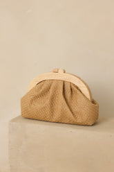 Always Invited Tan Textured Woven Clutch