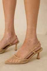 Willow's Secret Beige Mesh Slingback Kitten Heels
