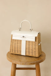 Reserved For You White Faux Leather Structured Woven Handbag