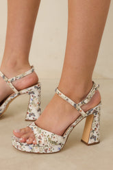 Bloom Where You Are Ivory Multi Floral Platform Block Heel Sandals