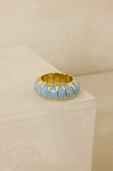 Hold On Gently Light Blue & Gold Sculptural Bead Stretch Bracelet