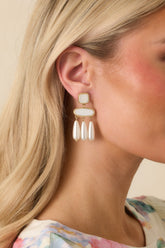 Can't Keep Waiting Gold Ivory Pearlescent Drop Earrings