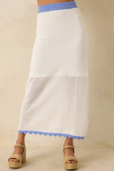 MINKPINK Rae White & Blue Contrast Knit Midi Skirt