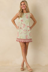 MINKPINK Soleil Green Stripe Linen Blend Shift Mini Dress