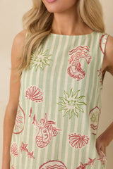 MINKPINK Soleil Green Stripe Linen Blend Shift Mini Dress
